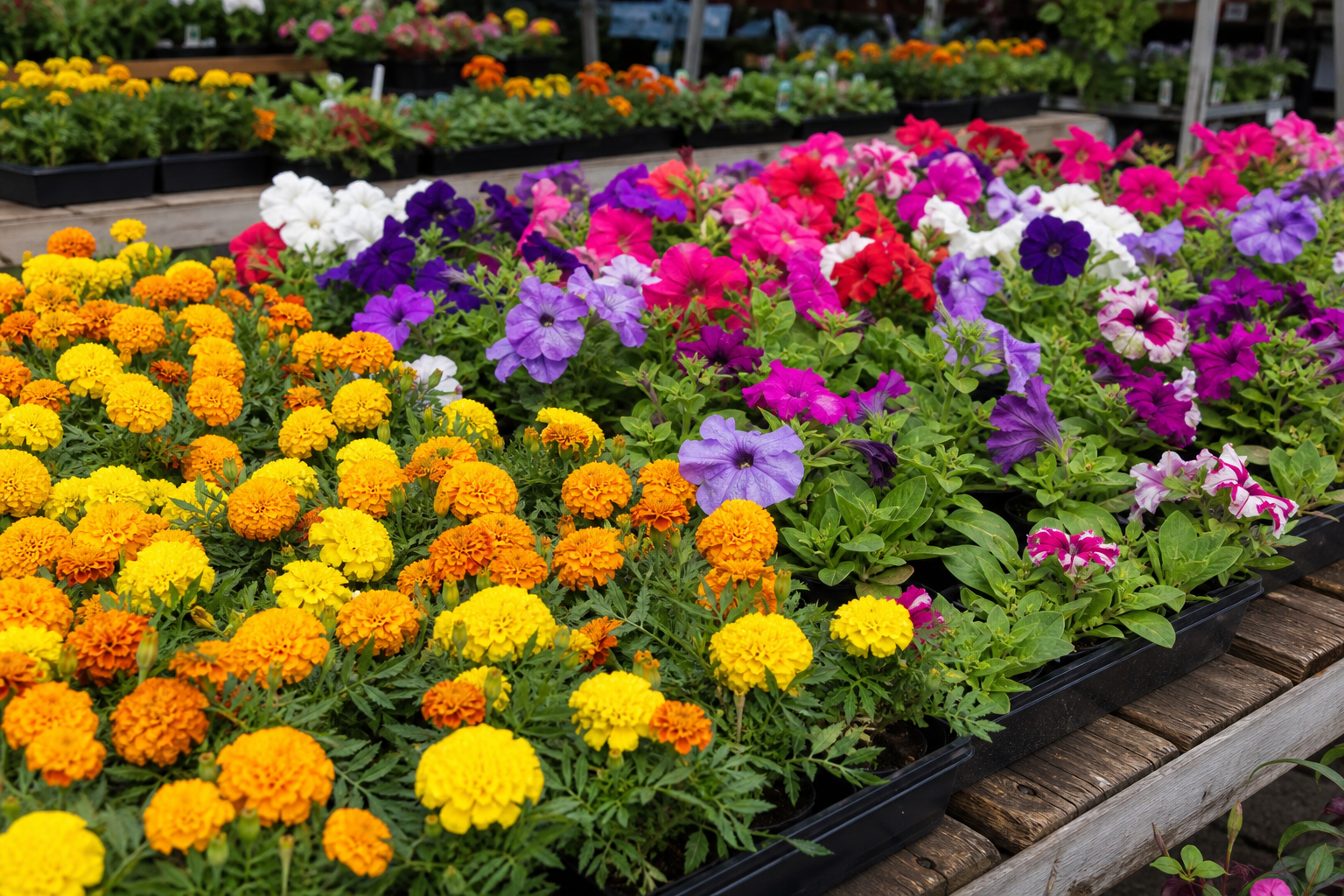 Balcony plants and flowering containers