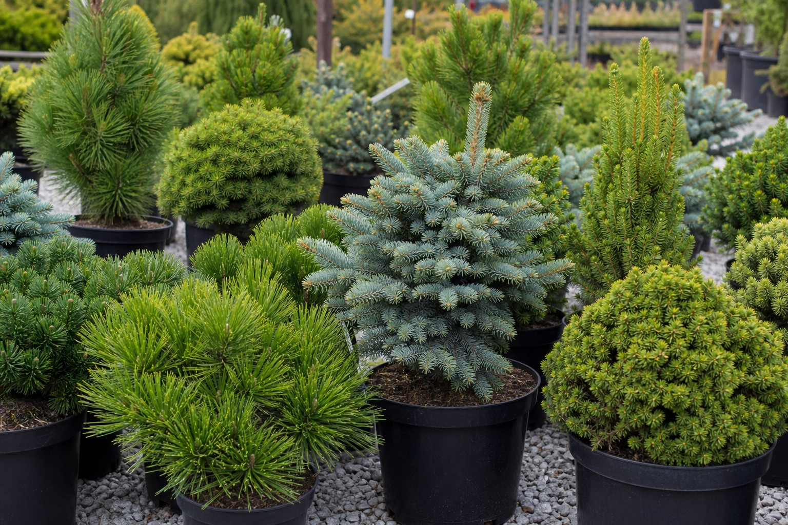 Young fruit trees in nursery rows